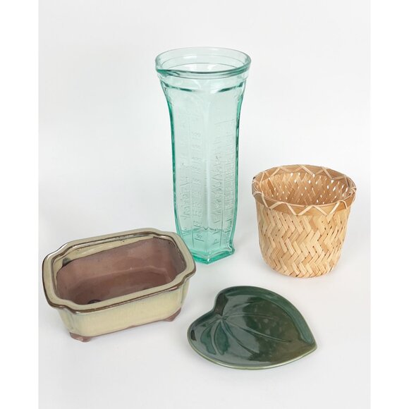 4 Piece Coastal Plant Lovers Bundle Eclectic Vase Pot Planter Leaf Ceramic Glass - Picture 5 of 5